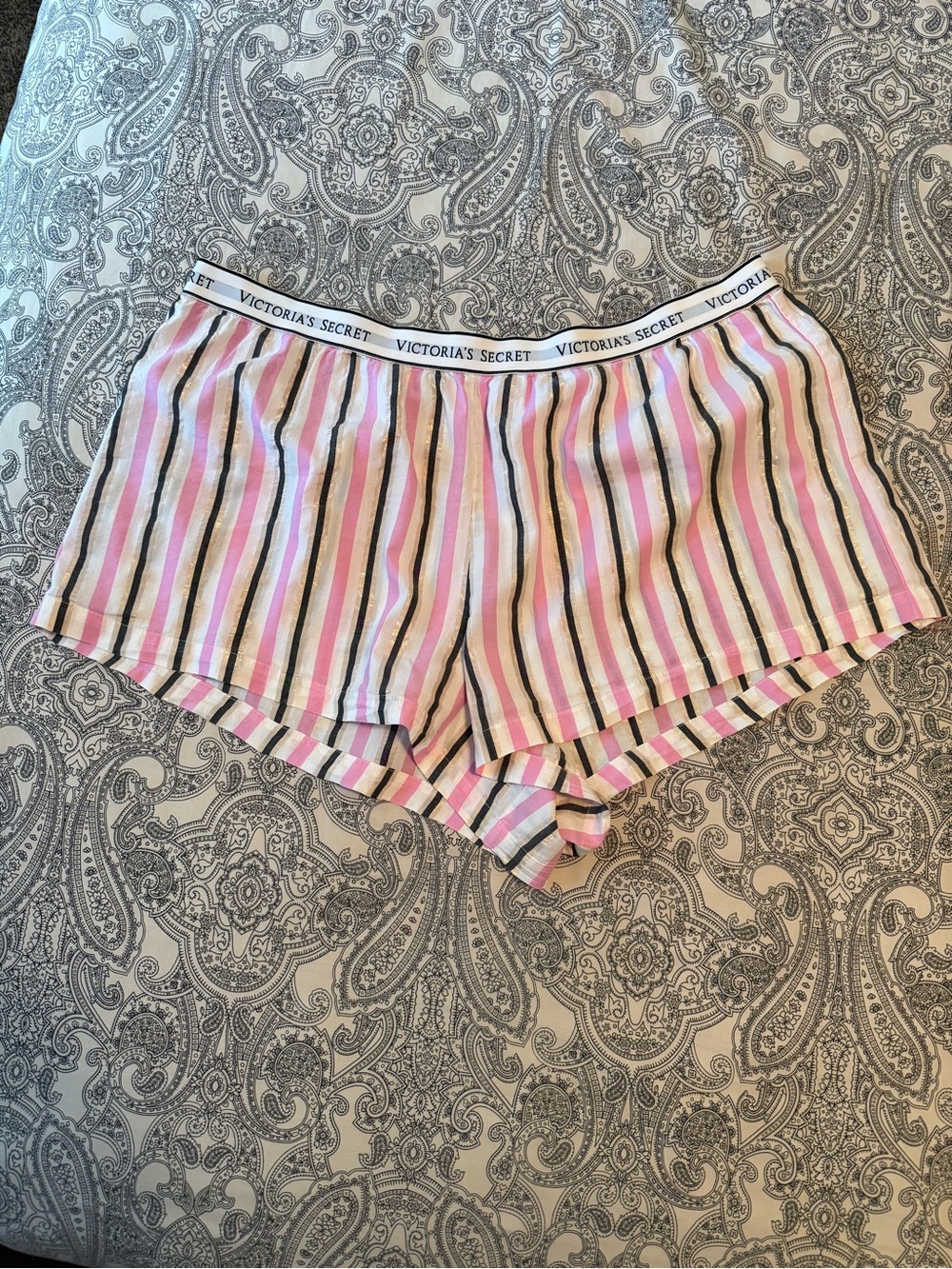 Victoria's Secret Pink, Cream & Black Striped Lounge Shorts